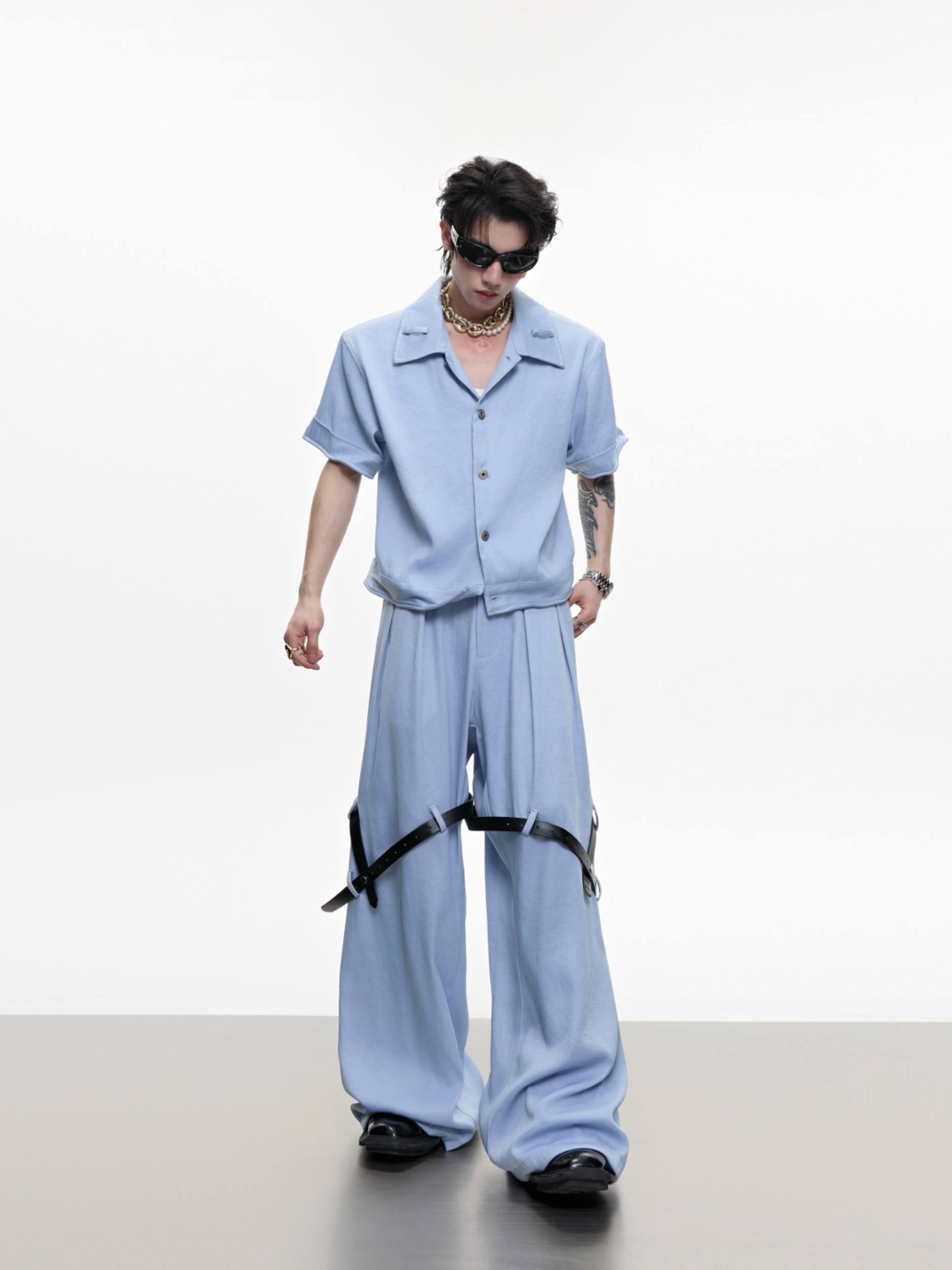 Ice Solid Color Advanced Suit Belt Stitching Pants - Image 8