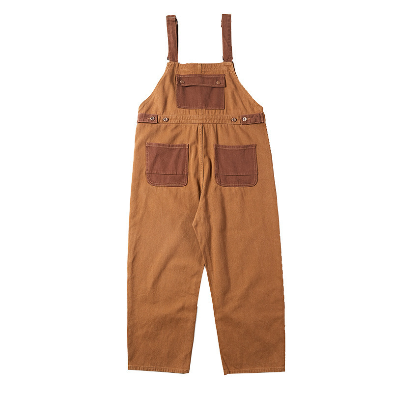 Loose Trendy Retro Khaki Suspender Overalls - Image 3