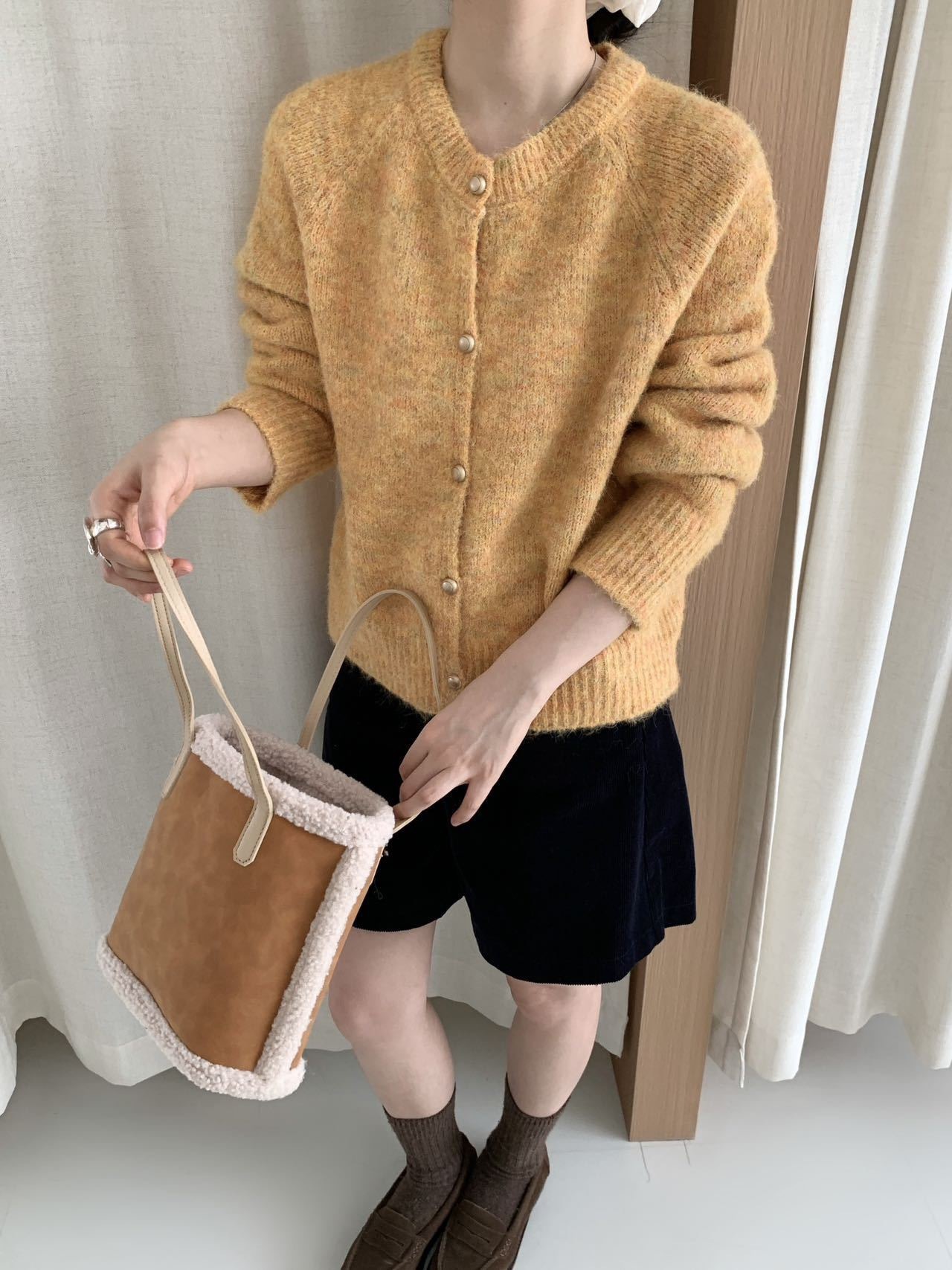 Metal Buckle Round Neck Knitted Cardigan Loose Casual - Image 5