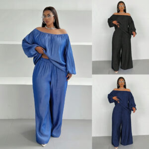Off-shoulder Loose Top Wide Leg Pants Two-piece Set
