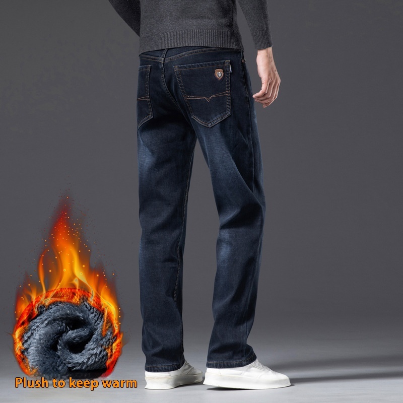 Fleece-lined Men's Loose Straight Plus Size Jeans - Image 10