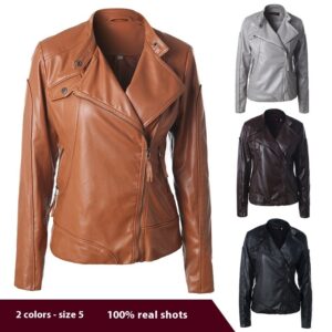 Stand Collar Side Zipper Leather Coat Motorcycle Jacket