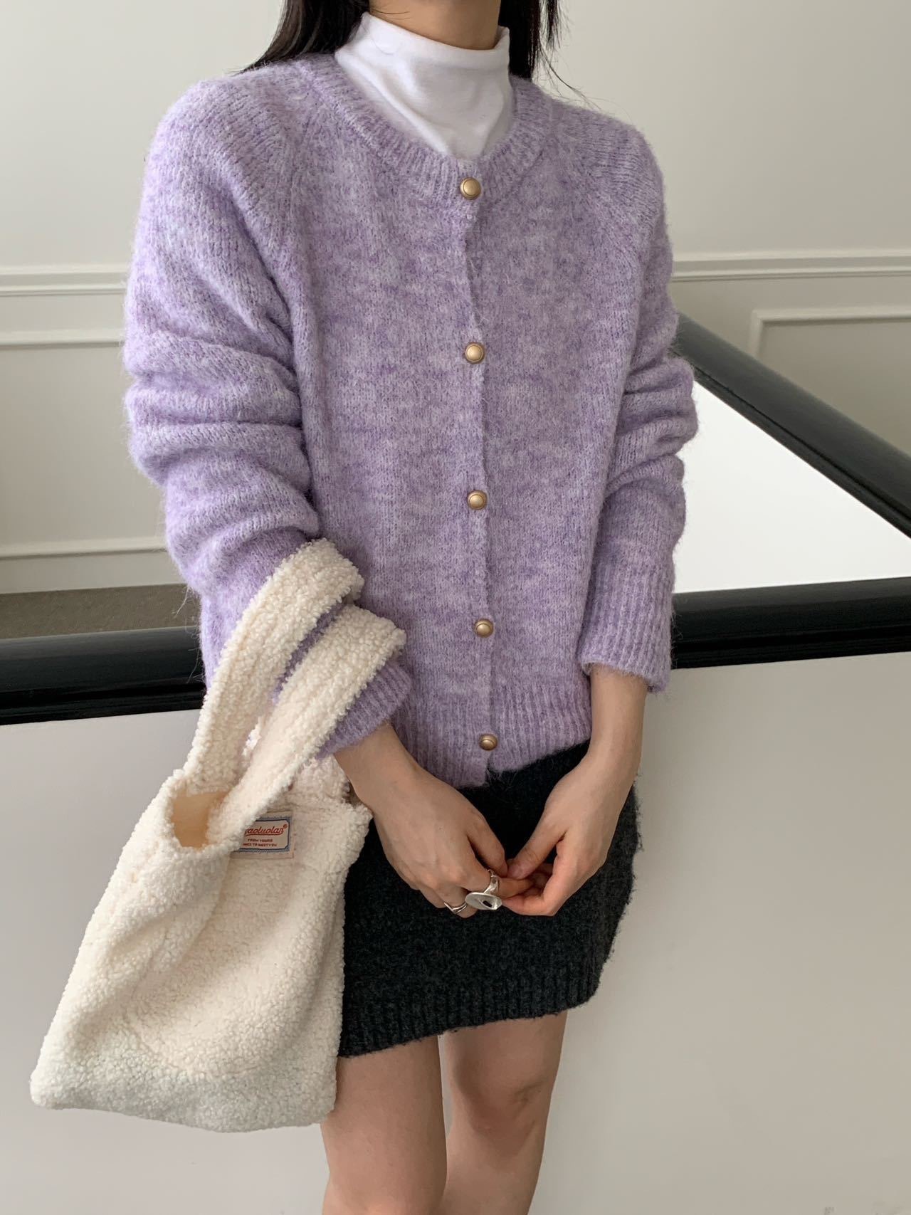 Metal Buckle Round Neck Knitted Cardigan Loose Casual - Image 9