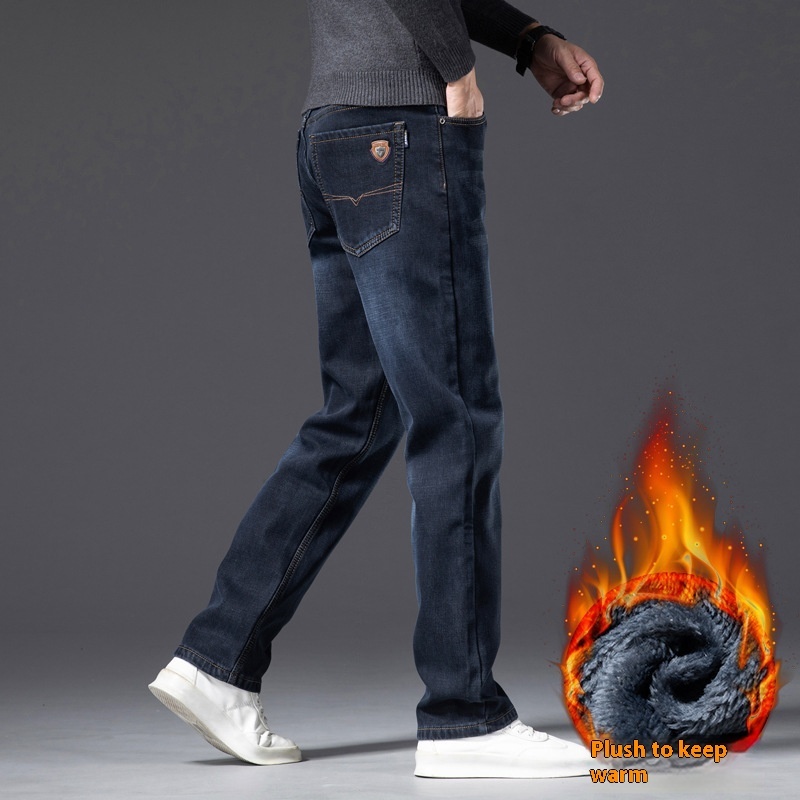 Fleece-lined Men's Loose Straight Plus Size Jeans - Image 3