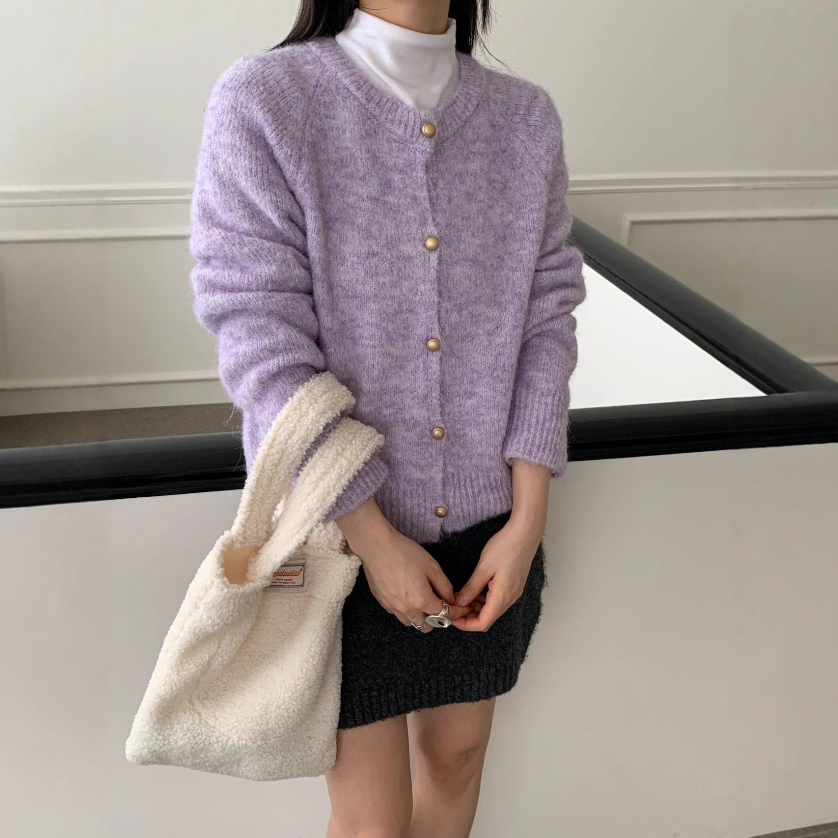Metal Buckle Round Neck Knitted Cardigan Loose Casual - Image 10