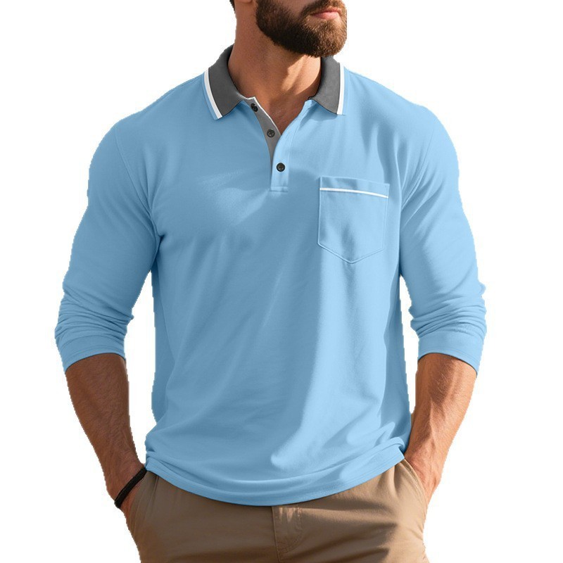 Spring And Autumn American Long-sleeved Men's Polo Shirt - Image 4