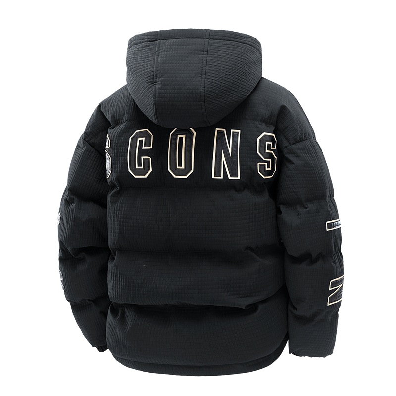 Men's Cotton-padded Coat Hooded Letter-print Winter Leisure Warm Top - Image 5
