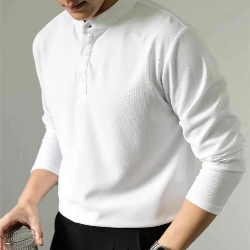 Long Sleeve Polo Shirt Simple Solid Color Fitness Men's Base - Image 9