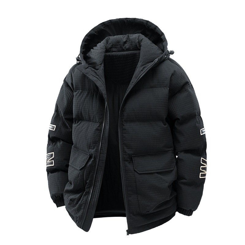 Men's Cotton-padded Coat Hooded Letter-print Winter Leisure Warm Top - Image 3