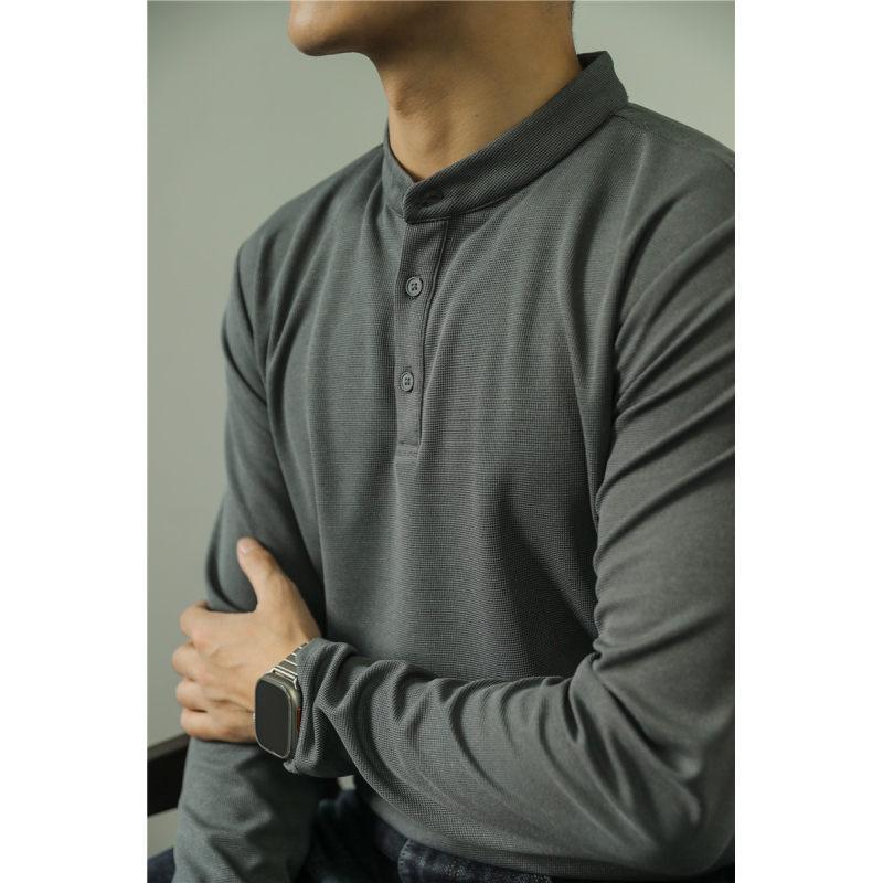 Long Sleeve Polo Shirt Simple Solid Color Fitness Men's Base - Image 8