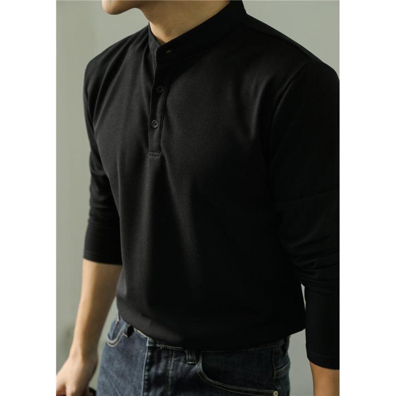 Long Sleeve Polo Shirt Simple Solid Color Fitness Men's Base - Image 5
