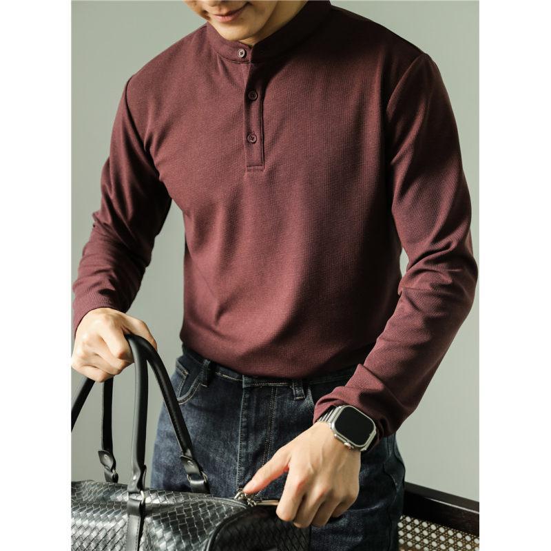 Long Sleeve Polo Shirt Simple Solid Color Fitness Men's Base - Image 10