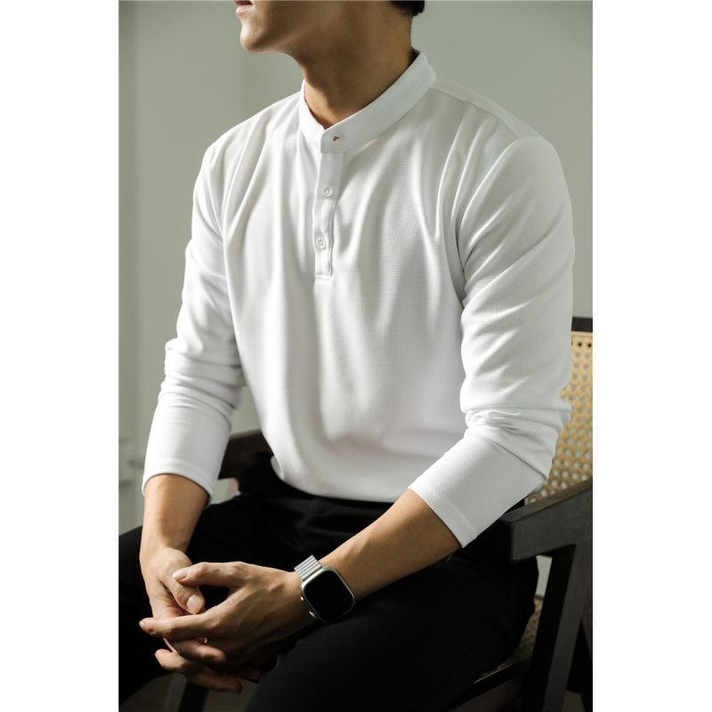 Long Sleeve Polo Shirt Simple Solid Color Fitness Men's Base - Image 6