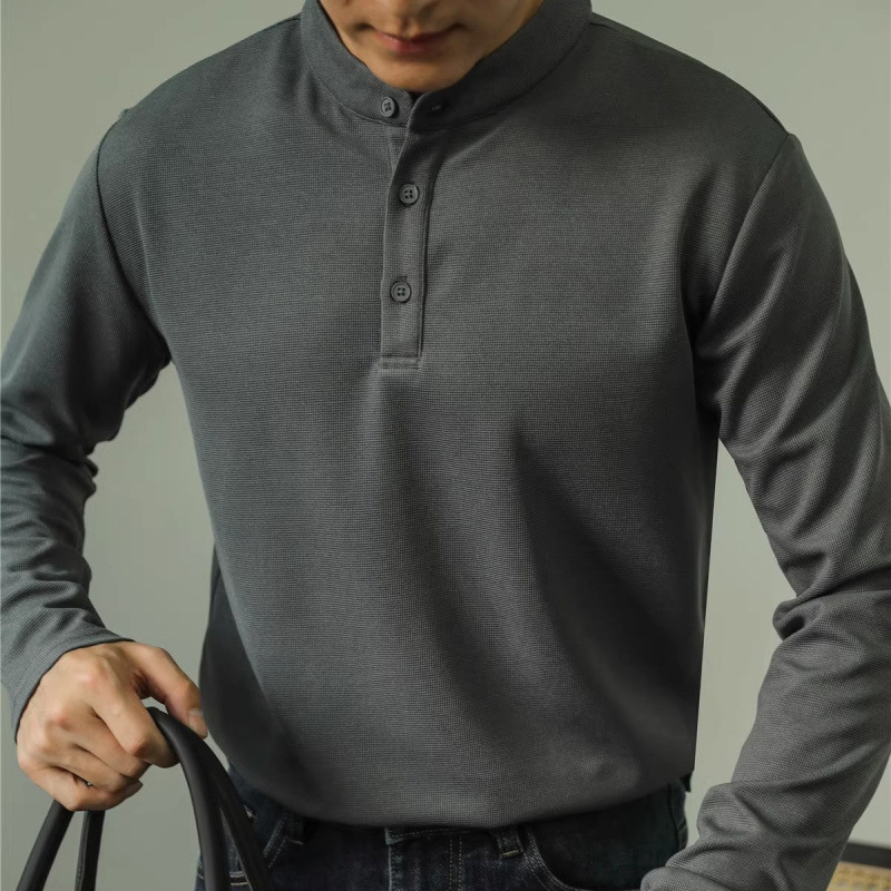 Long Sleeve Polo Shirt Simple Solid Color Fitness Men's Base - Image 7