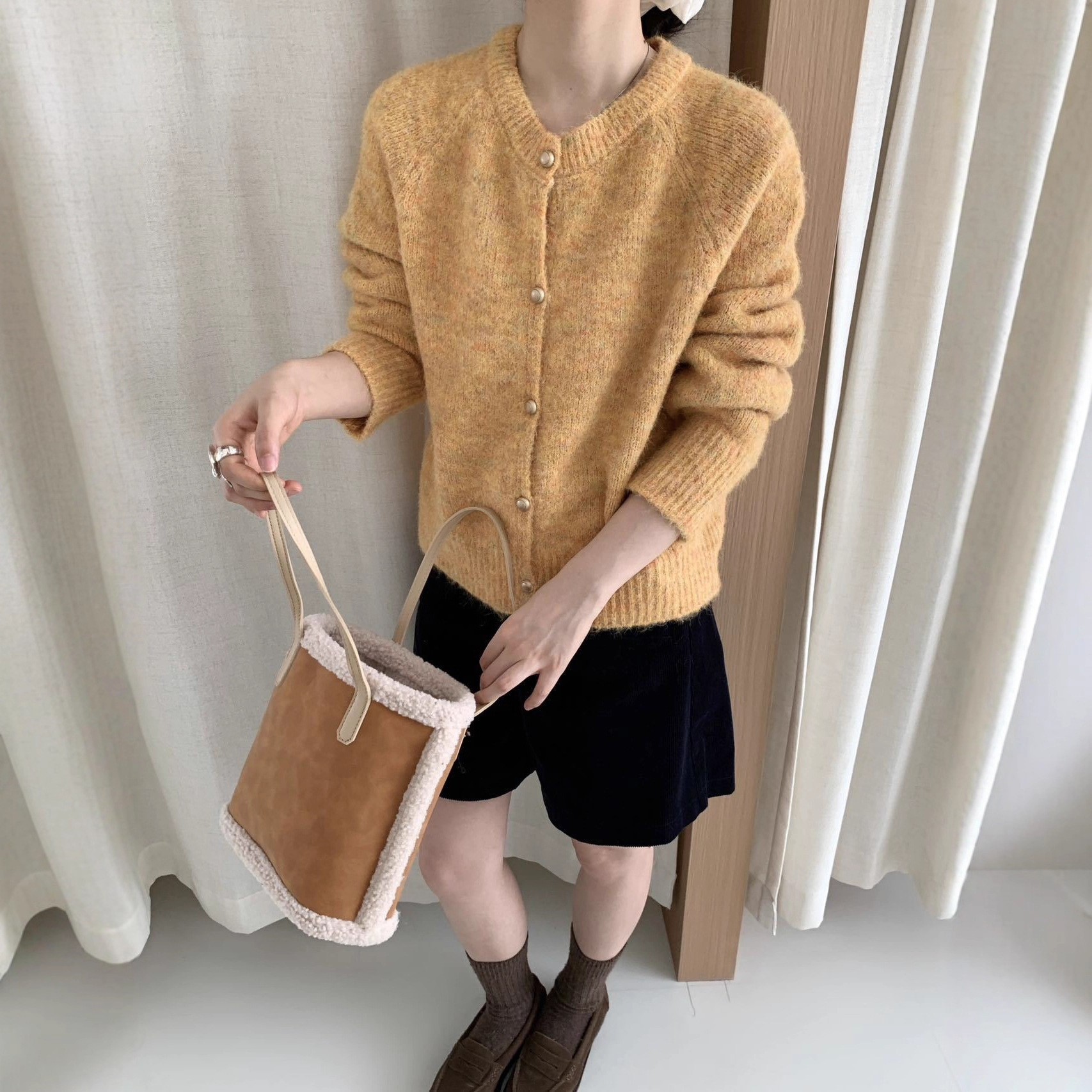 Metal Buckle Round Neck Knitted Cardigan Loose Casual - Image 2
