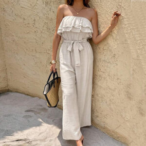 Women's Summer Sleeveless Tube Top Jumpsuit Ruffled Tied Jumpsuit