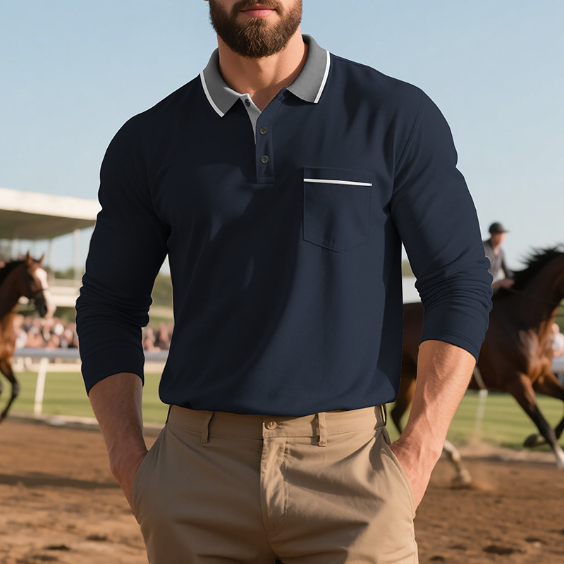 Spring And Autumn American Long-sleeved Men's Polo Shirt - Image 10