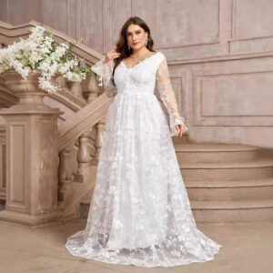White V-Neck Wedding Bridal Gown Formal Dress