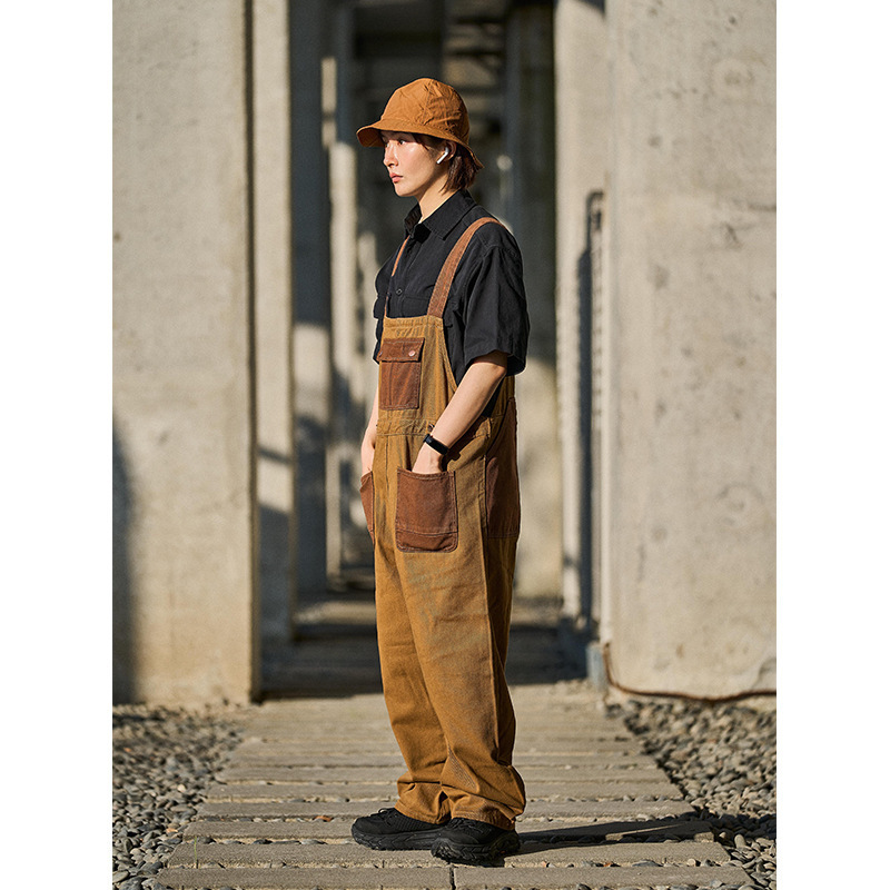 Loose Trendy Retro Khaki Suspender Overalls - Image 4