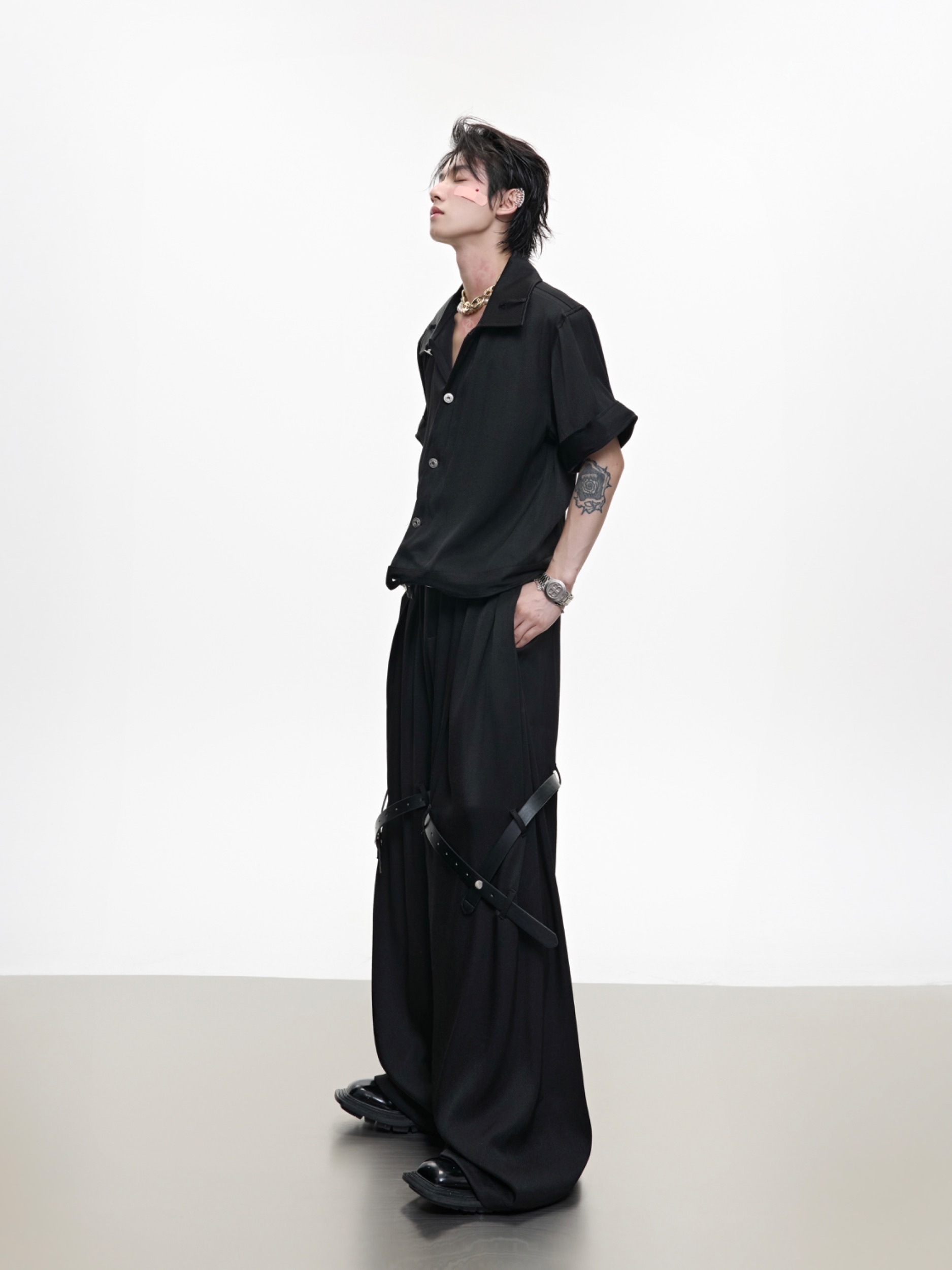 Ice Solid Color Advanced Suit Belt Stitching Pants - Image 4